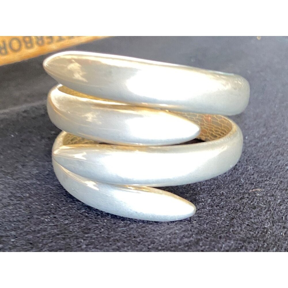 Vintage DORLAN Silver Pewter Claw Cuff Bracelet Polished Spring Hinged Modernist